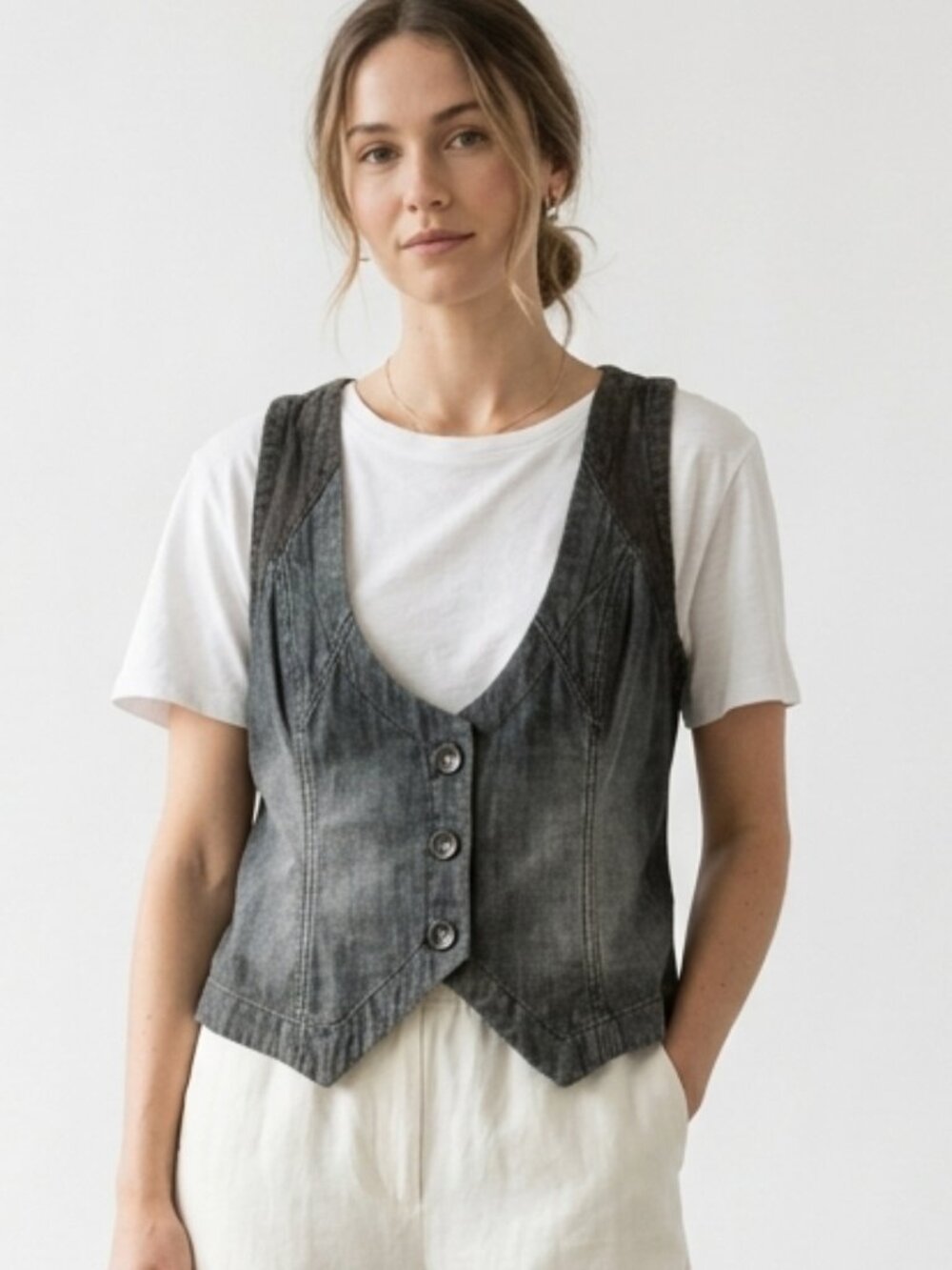 Vintage DKNY Vest Denim Gray Y2K Grunge Casual L